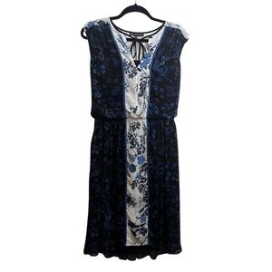 Adrianna Papel Summer Border Print Dress Blue Floral Chiffon Size XSmall